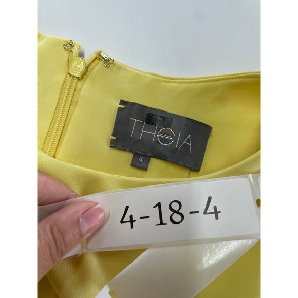 Theia Dress Womens‎ 4 Yellow Lemon Ruffle Hem Crepe Asymmetrical Sheath - Picture 5 of 10